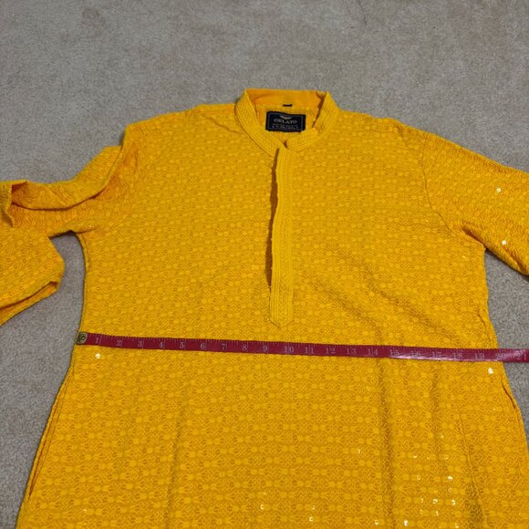 [NEW] Indian Pakistani Men Kurta Top Yellow Small - Picture 5 of 10